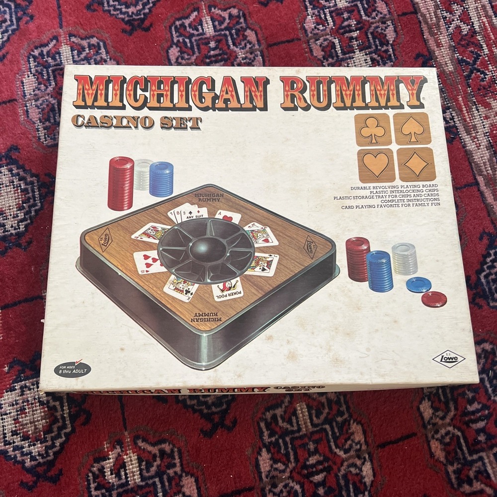 Vintage 1970 Michigan Rummy Casino Set Lowe Game No. 66 3D Tray & Chips